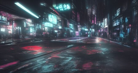 Fototapeta na wymiar Cyberpunk art 3D illustration of futuristic cityscape. City of the future at bright multicolored neon night. Neon Haze. Evening urban landscape.