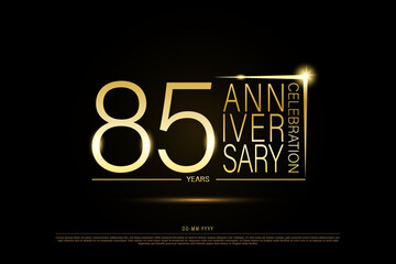 85 years golden anniversary gold logo on black background, vector design for celebration.