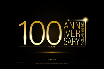 100 years golden anniversary gold logo on black background, vector design for celebration.
