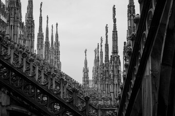 Fototapeta na wymiar Gothic details of the terrace of the Milan Cathedral