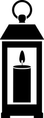 Lantern with candle inside - vector silhouette picture for logo or pictogram. Vintage lamp with candle for sign or icon