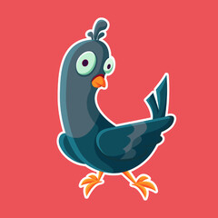 cartoon pigeon character. Curious pigeon isolated vector illustration