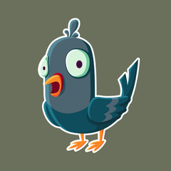 cartoon pigeon character. Cute shock pigeon isolated vector illustration