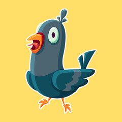cartoon pigeon character. Cute Screaming pigeon isolated vector illustration