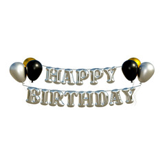 Happy Birthday silver color foil balloon celebration design with ballon.3D rendering.
