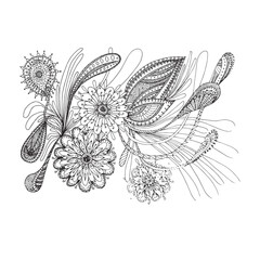 Flower decorative doodle monochrome pattern stock vector illustration for web, for print 
