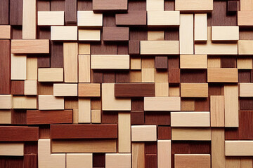 Abstract background light wooden mosaics made of wood, 3d illustration.