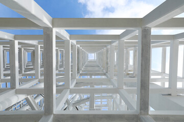 White Steel beam construction with blue sky background