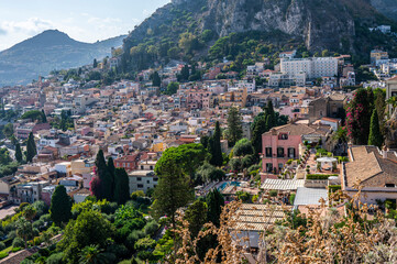 Fototapeta na wymiar Aerial view of the historic center of Taormina