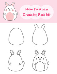 How to draw doodle cute rabbit for coloring book. Vector illustration