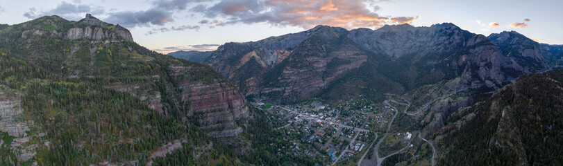 Ouray Colorado during colorful sunset