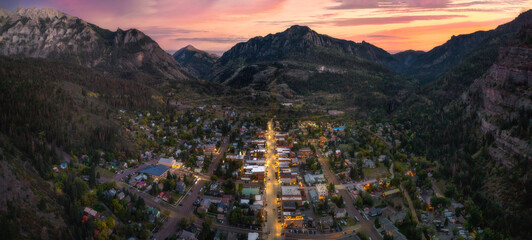 Ouray Colorado during colorful sunset