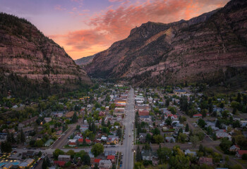 Ouray Colorado during colorful sunset