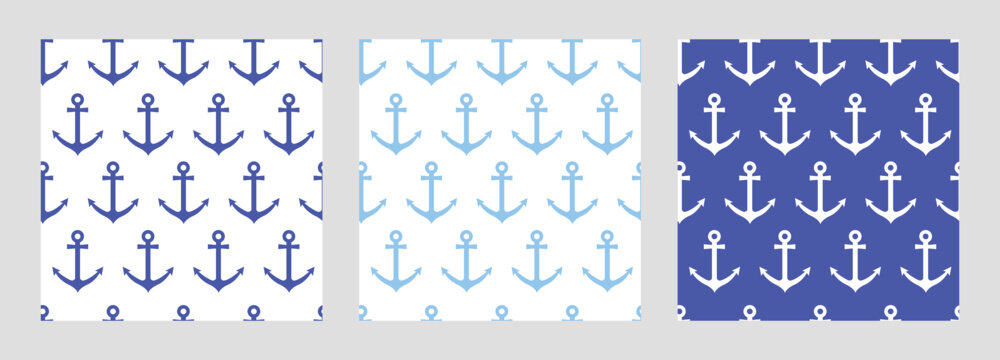 Seamless vector pattern with nautical anchors. Sea theme simple blue anchor repeat background for textile print. Geometric minimalistic background for scrapbooking, textile, print, digital paper