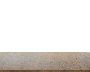Empty dark wood table top isolated on white background with clipping path. can be used for display or montage or mock up your products.