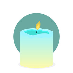 Simple blue burning scented wax candle flat vector illustration isolated in circle. Home, interior, light, holiday concept