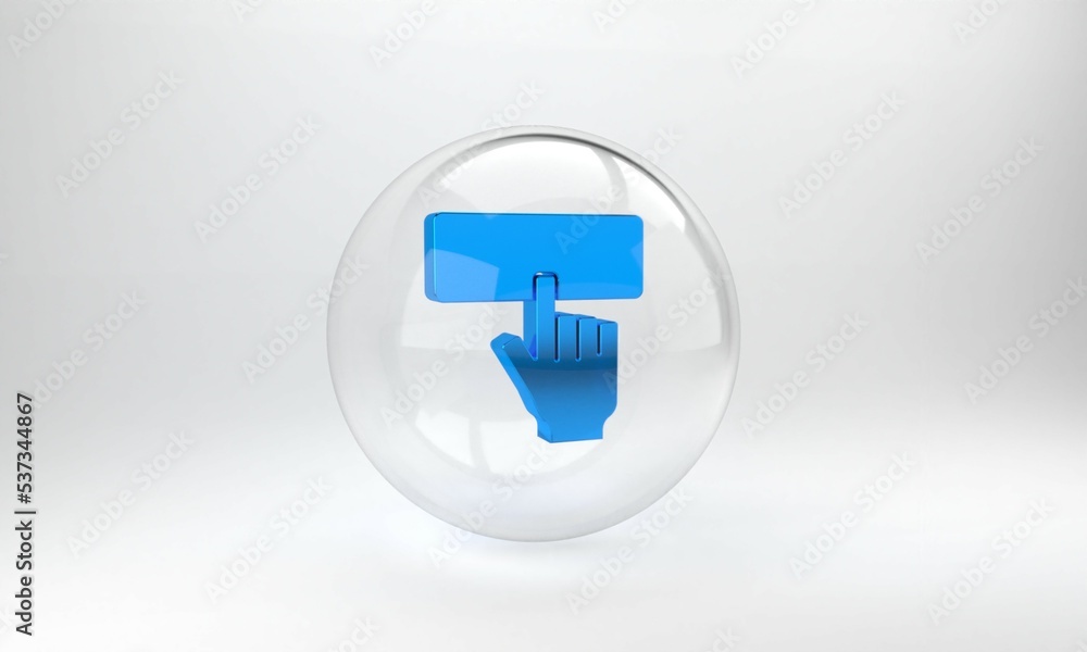 Poster blue computer keyboard icon isolated on grey background. pc component sign. glass circle button. 3d 