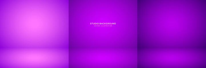 Empty violet studio abstract backgrounds with spotlight effect. Product showcase backdrop. Stage lighting. Vector illustration