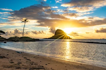 Fototapeten Beautiful Sunrise a Kualoa Beach Park in Kaaawa, Oahu, Hawaii © shanemyersphoto