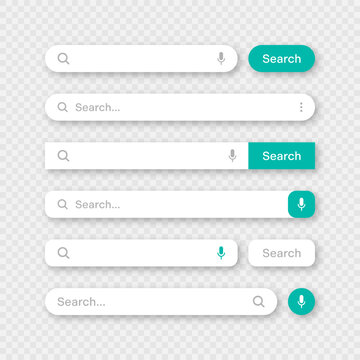 Various Search Bar Templates. Internet Browser Engine With Search Box, Address Bar And Text Field. UI Design, Website Interface Element With Web Icons And Push Button. Vector Illustration