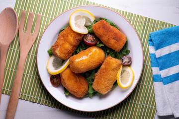 Fish croquettes. Traditional tapas of the coastal areas in Spain.