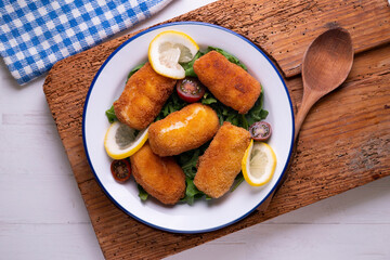 Fish croquettes. Traditional tapas of the coastal areas in Spain.