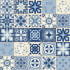 Spanish traditional blue ceramic symmetrical pattern square tiles for bathroom decoration