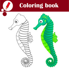 Fototapeta premium Educational game for children. Cute sea horse. Coloring book