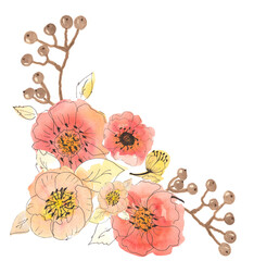 Handpainted watercolor flowers.Blossom watercolor boho botanical illustration isolated.