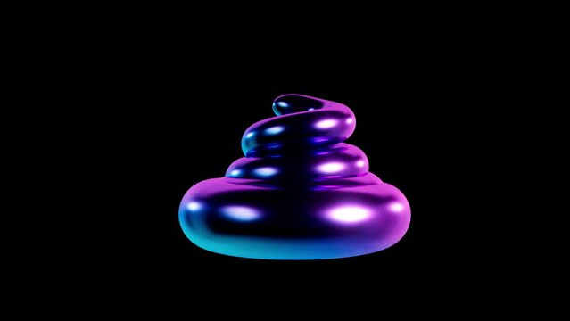 Spiral Iridiscent poop shape animation 3d render. 