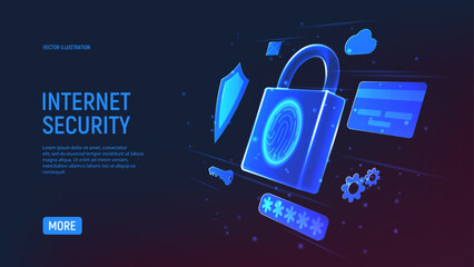 Internet or web security modern concept. 3d vector illustration. Concept of password interface to log in. Cyber security, data protection, authorization and authentication concept.