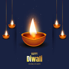 Happy diwali background with hanging diya