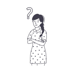 Question with Thoughtful Woman Scratching Head over Riddle Vector Illustration