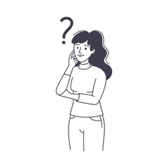 Question with Thoughtful Woman Scratching Head over Riddle Vector Illustration