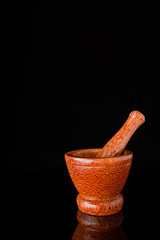 Sea salt and ground black pepper in mortar pestle