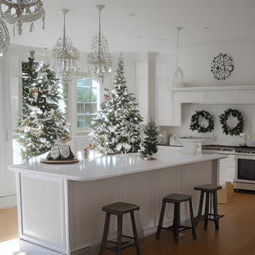 All White Kitchen During The Christmas Holiday Season