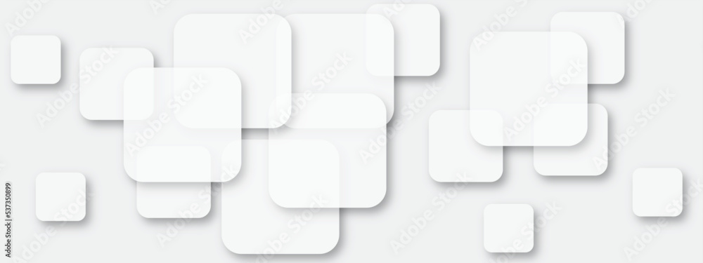 Wall mural abstract white and grey geometric overlapping square pattern, design of technology background with s