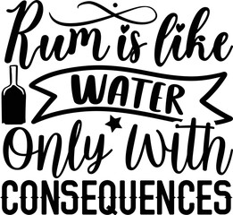 Rum is like water only with consequences- alcohol T-shirt Design, lettering poster quotes, inspiration lettering typography design, handwritten lettering phrase, svg, eps