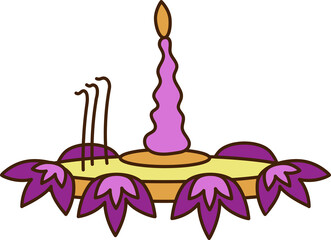 Krathong7. Krathong with a candle. Color cartoon vector illustration.