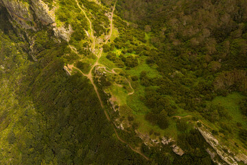 Drone photography of Madeira islands mountain and mountain trails