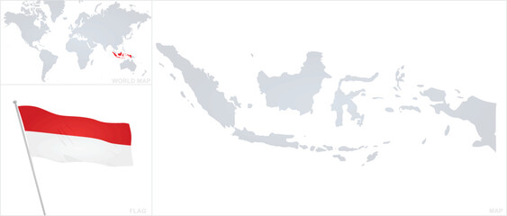 Indonesia map and flag. vector