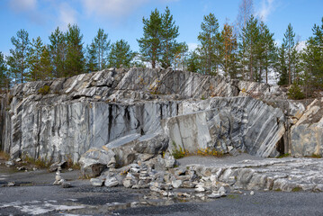 Marble Italian canyon on an autumn day. Ruskeala, Karelia. Russia