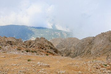 View from the top of Mount Tahtali of Antalya province in Turkey. Popular tourist spot for sightseeing and skydiving