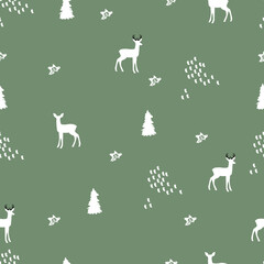Patterrn New Years Party seamless pattern - deer, tree, Christmas tree doodles, great for banners, wallpapers, textiles, wrapping - vector design 