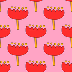 square vector seamless pattern - flower in hippie style.1970 good vibes.Funky and groovy y2k daisy flower.Funky 1960 psychedelic ornament with floral.Kidcore kawaii wallpaper and fabric.Floral naive	
