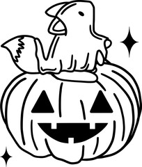 Magic ghost fox with Halloween pumpkin