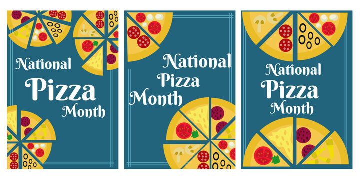 National Pizza Month, Set of vertical banners, posters or flyers