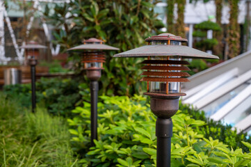 metal lanterns in the city park
