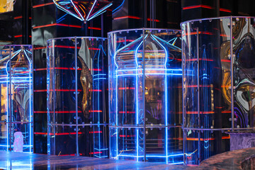 Bright beautiful elevators in neon light