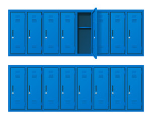 Realistic Detailed 3d Different Blue School Gym Locker Set. Vector
